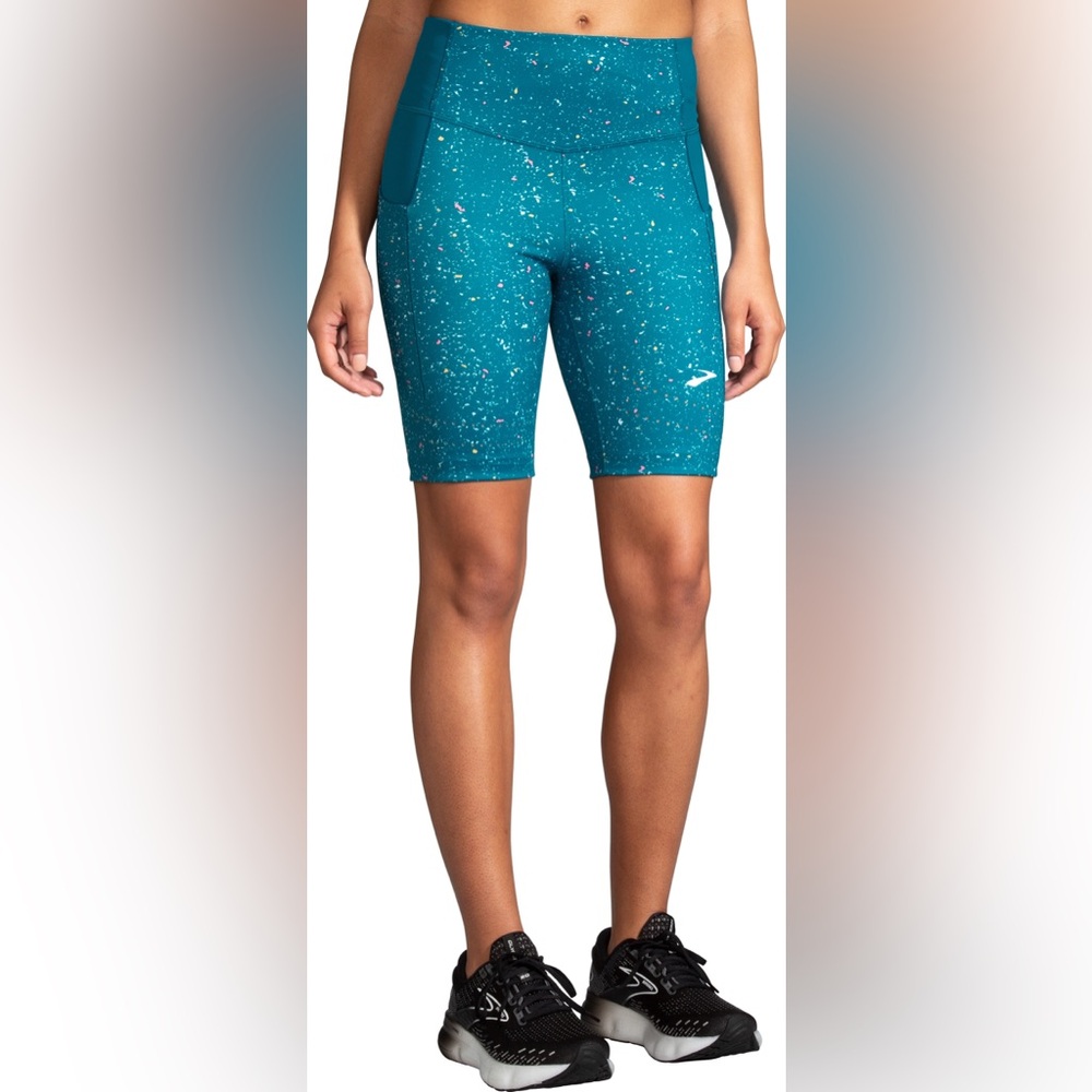 NWT Brooks Teal Method 8” Running Shorts in Lagoon Speckle Print/Lagoon